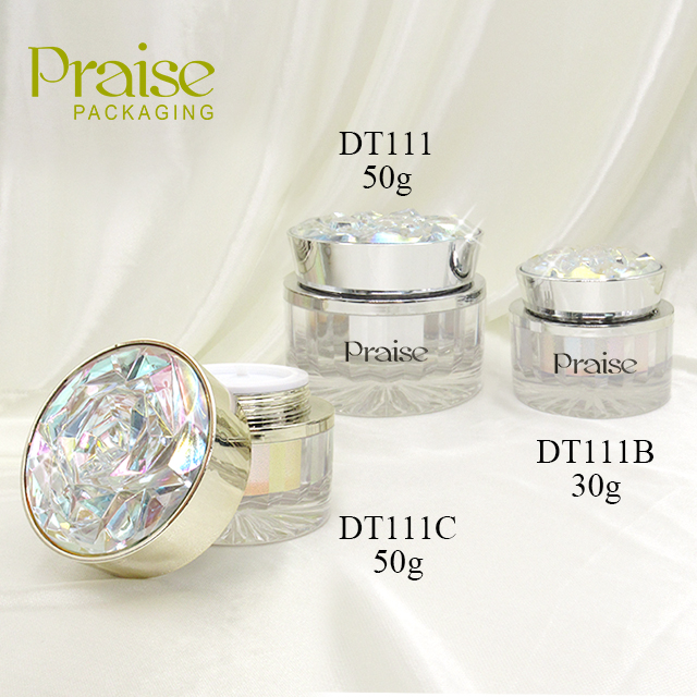 High-grade skin care packaging container wholesale 30g/50g round empty acrylic cream jar with diamond lid