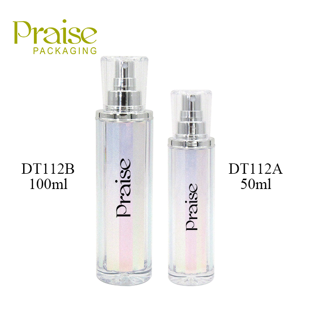 50ml/100ml Round iridescence acrylic spray bottle, plastic smooth empty cosmetics toner container packaging custom private label