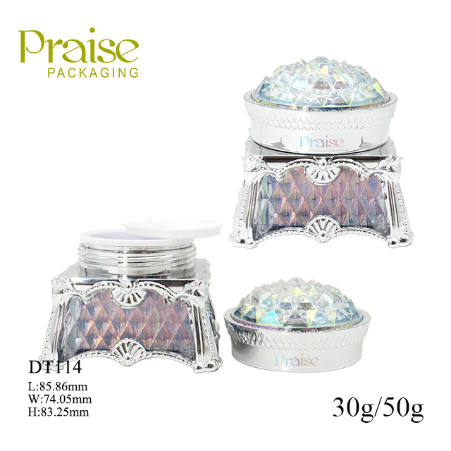 Light luxury palace skin care cream container, 30g/50g diamond lid silver face cream jar plastic packaging wholesale sale