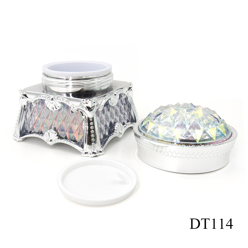 Light luxury palace skin care cream container, 30g/50g diamond lid silver face cream jar plastic packaging wholesale sale