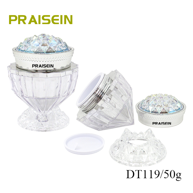 Plastic cream empty jars with brilliant lid and base, 50g acrylic cosmetic cream container packaging wholesale