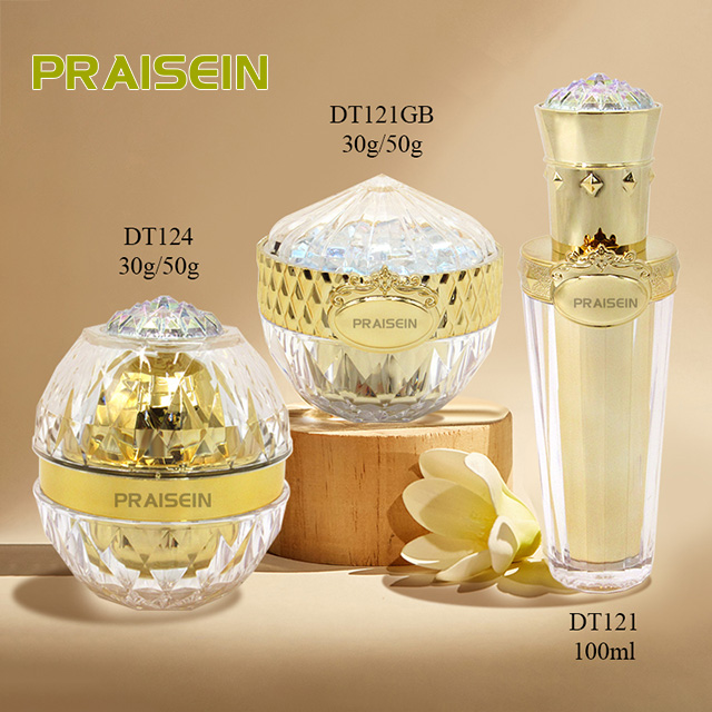 100ml Deluxe acrylic spray bottle packaging Double plastic gold skin care lotion bottle with lid, round empty cream jar