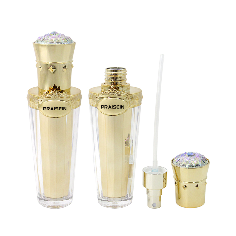 100ml Deluxe acrylic spray bottle packaging Double plastic gold skin care lotion bottle with lid, round empty cream jar