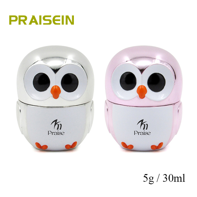 Cute owl shape cosmetic packaging empty 5g lip mask jar container, skin care 30ml cream plastic jar for face or hand