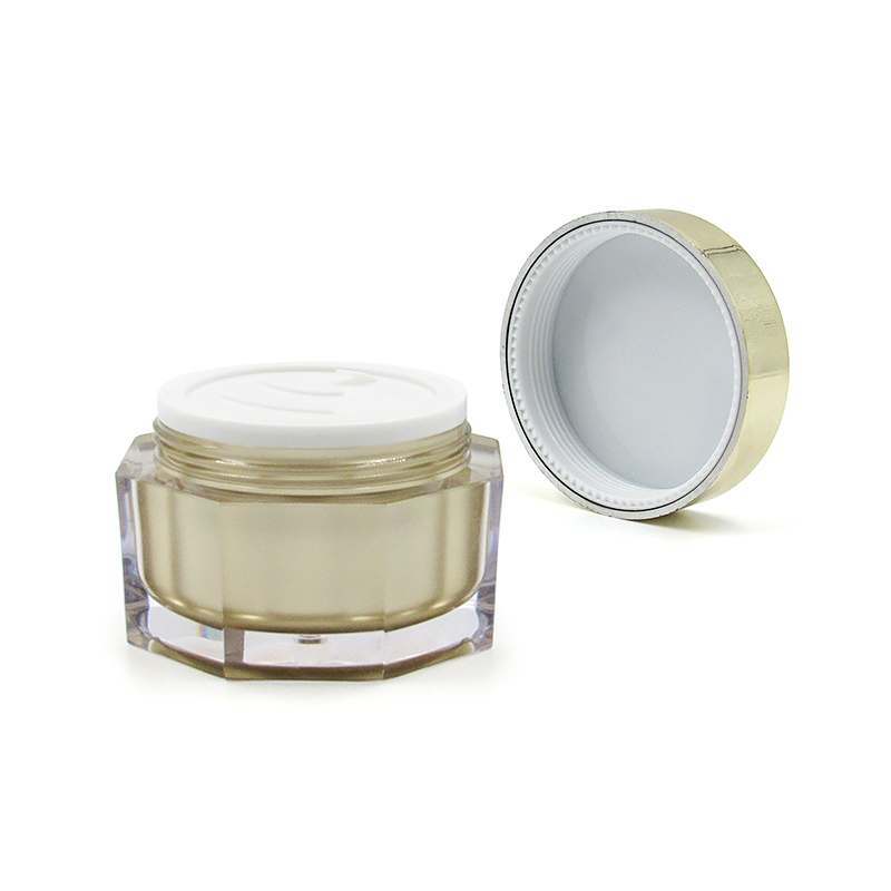 Octagonal acrylic cream container custom skin care packaging 50g plastic facial cream jar with round lid