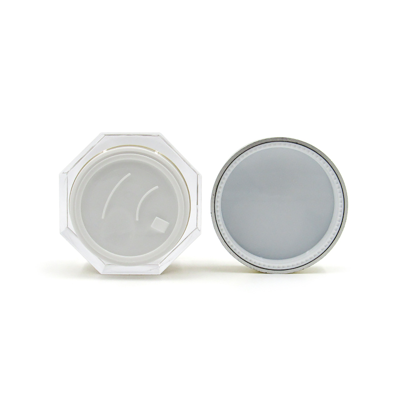 Octagonal acrylic cream container custom skin care packaging 50g plastic facial cream jar with round lid