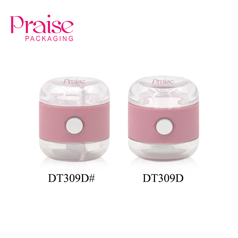 Manufacturers selling round double compartment cosmetic lip film jar, 2 in 1 plastic empty clear lip film container with brush