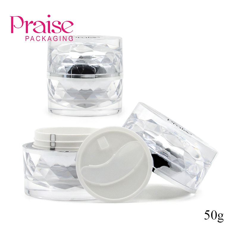 50g round acrylic cream container empty face cream jar with inner pads and cream spoons,for cosmetic/skin care packaging