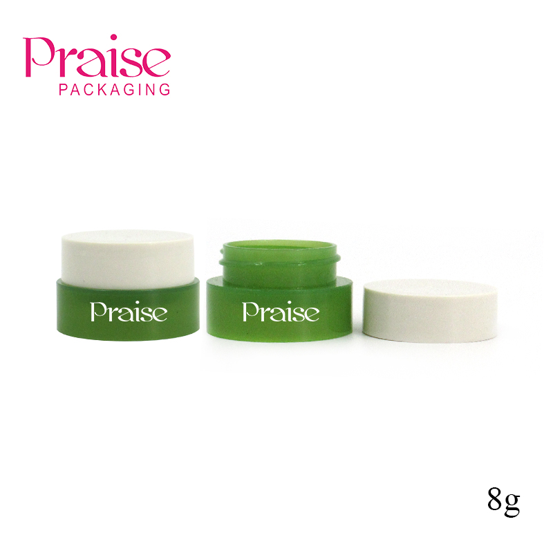 Green plastic small empty jar 8g portable round shape face cream sample jars, cosmetic cream container manufacturers wholesale