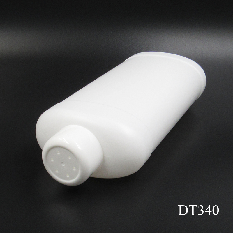 Empty baby talcum powder bottle Cosmetic packaging 550g flat PE plastic pet powder container with rotary lid