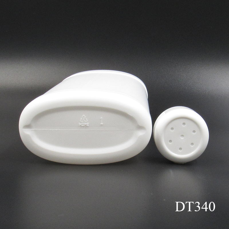 Empty baby talcum powder bottle Cosmetic packaging 550g flat PE plastic pet powder container with rotary lid