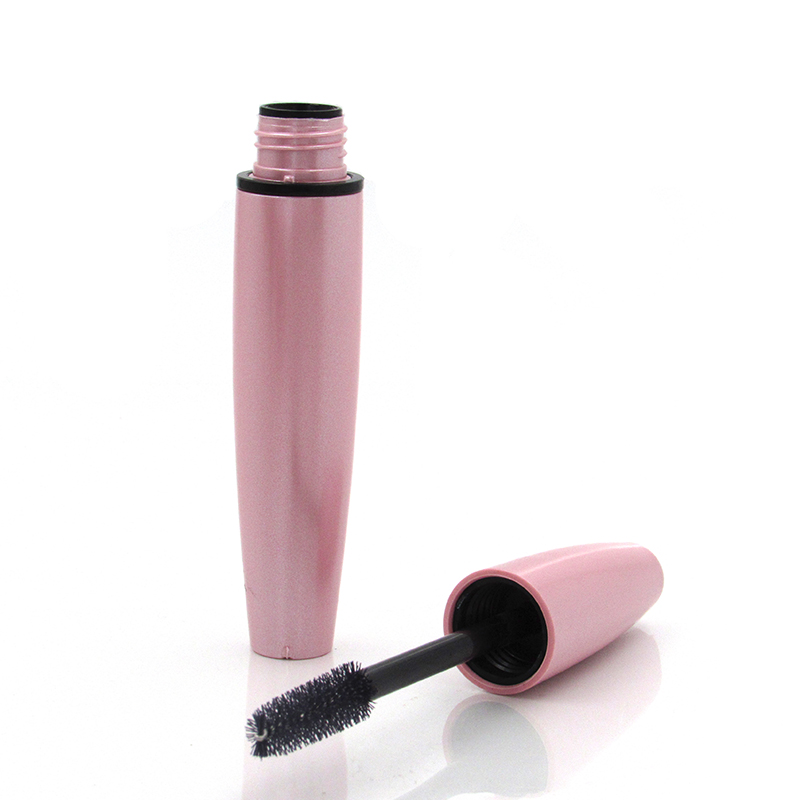 Pearlescent pink round smooth mascara tube with applicator plastic cosmetic packaging container custom logo