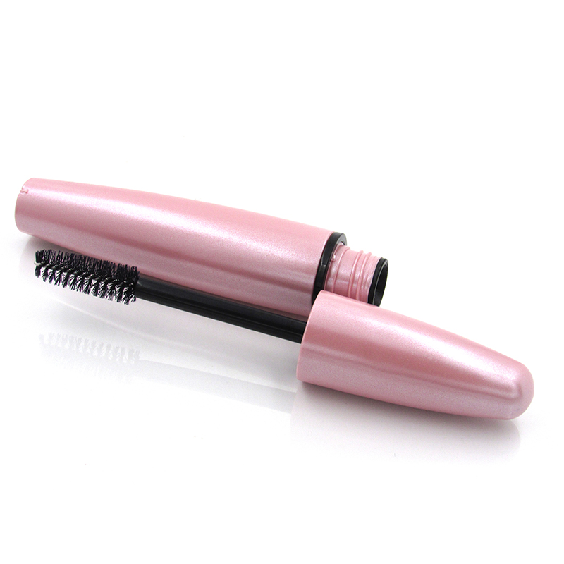 Pearlescent pink round smooth mascara tube with applicator plastic cosmetic packaging container custom logo