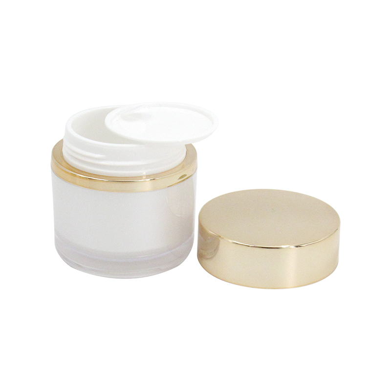 Batch customized 30ml/50ml round double wide mouth cosmetic container, acrylic face cream jar with lining and flat top cover