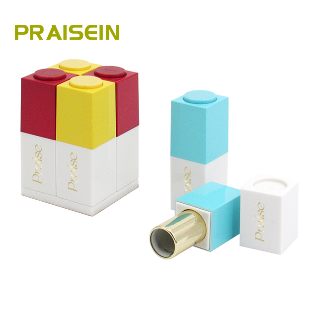 Creative stackable plastic lipstick tube packaging, square magnetic adsorption cosmetic empty lip balm container custom logo