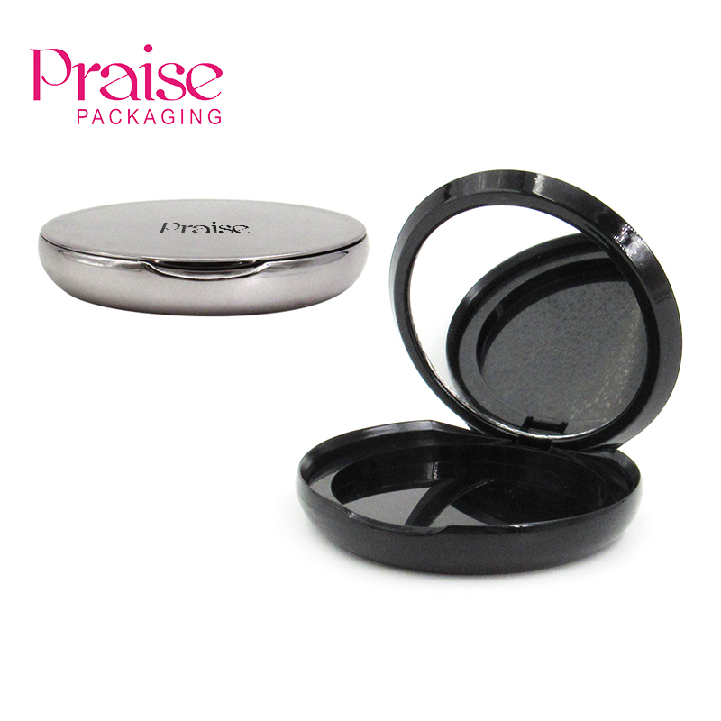 Manufacturer production empty round magnetic adsorption powder compact case cosmetic packaging plastic clamshell blush container