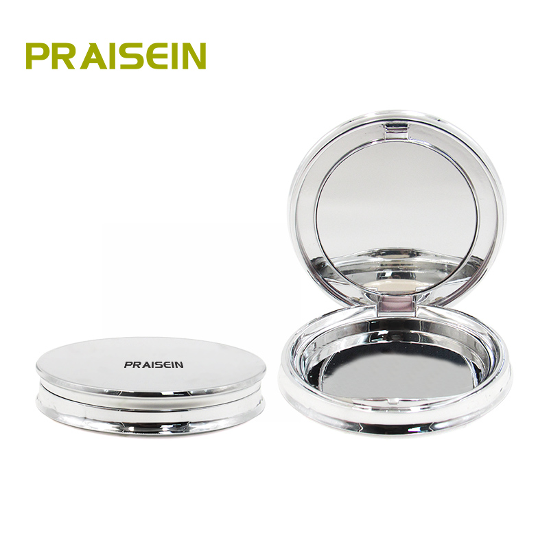 Free sample round silver blush compact powder case with mirror custom empty powder compact case container