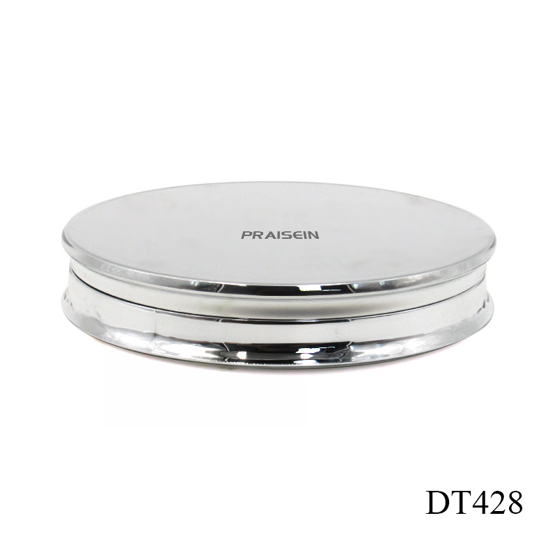 Free sample round silver blush compact powder case with mirror custom empty powder compact case container