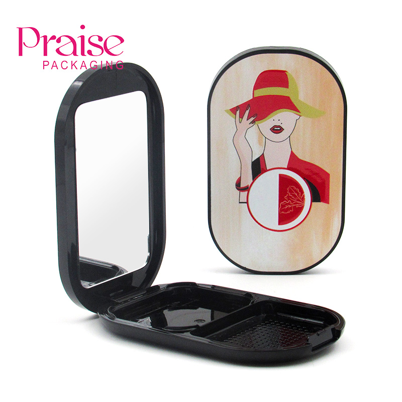 Empty plastic compact cosmetic packaging, compact powder case