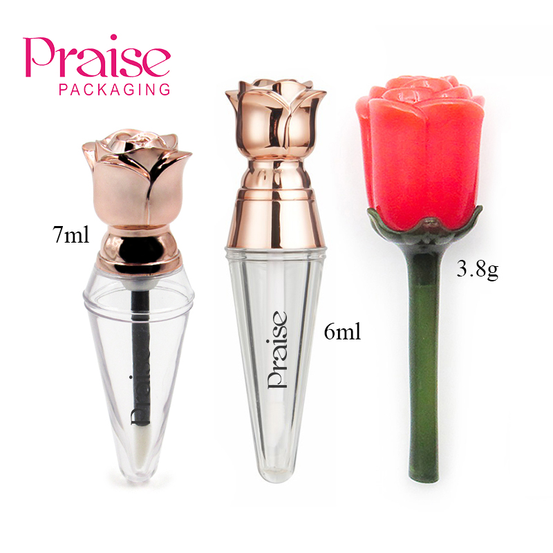 Hot selling Custom processing logo plastic makeup empty rose shape lipgloss tube container packaging with brush