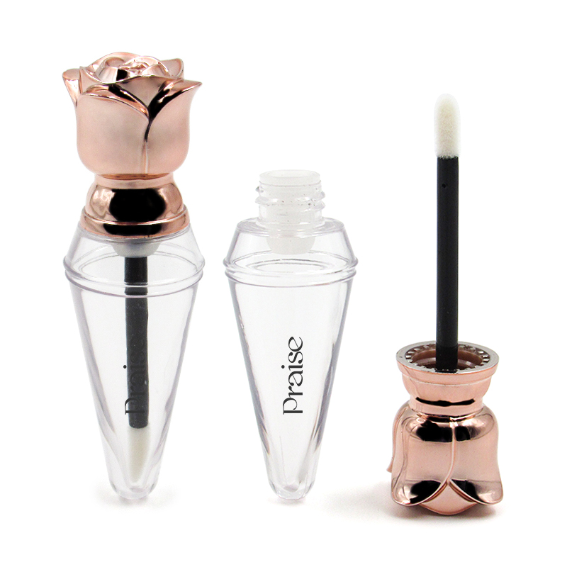 Hot selling Custom processing logo plastic makeup empty rose shape lipgloss tube container packaging with brush