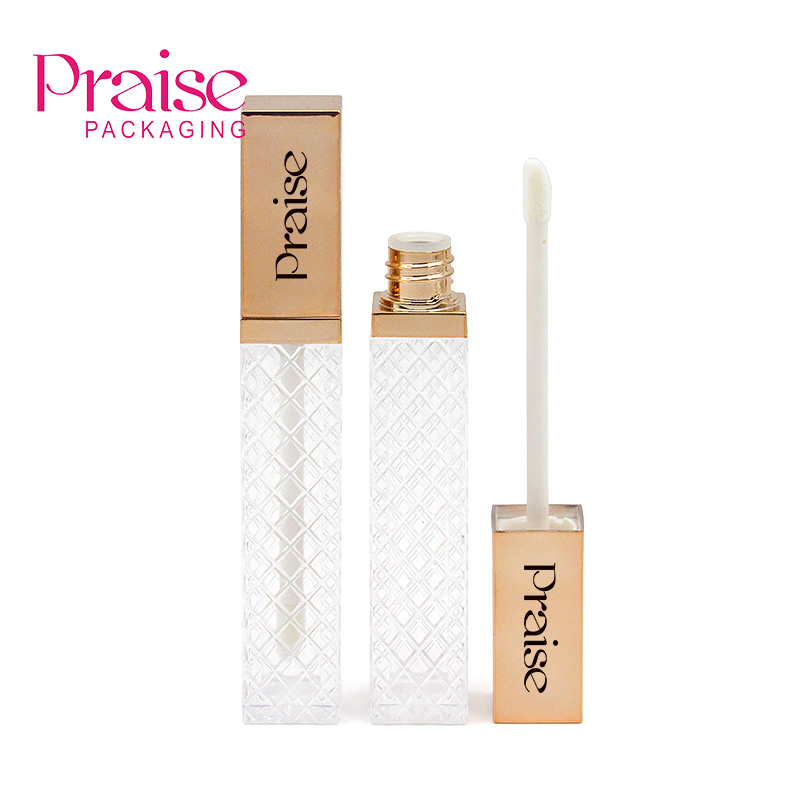 Cosmetics Square Empty Lip Gloss Tube Packaging 12ml Gold Makeup Plastic Lip Gloss Container, Support Custom Processing