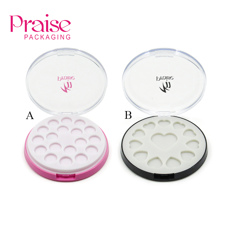 Custom 12/17/18 color round heart shaped empty eyeshadow case cosmetic packaging, makeup multicolor eyeshadow plastic palette