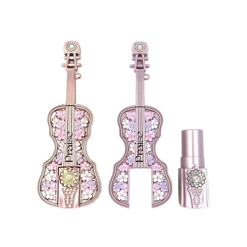 Fashionable violin shaped cosmetic lipstick tube packaging, factory custom 5ml gold plastic empty lip gloss container packaging