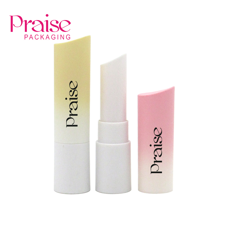 Factory price cosmetics packaging, gradient round lipstick tube custom private label plastic inclined cover lipstick casing