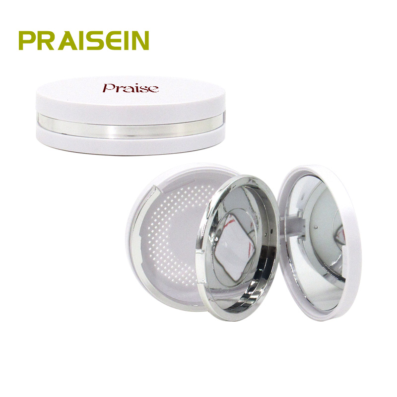 High quality round magnetic adsorption powder compact case, white plastic empty cosmetic powder compact case with mirror