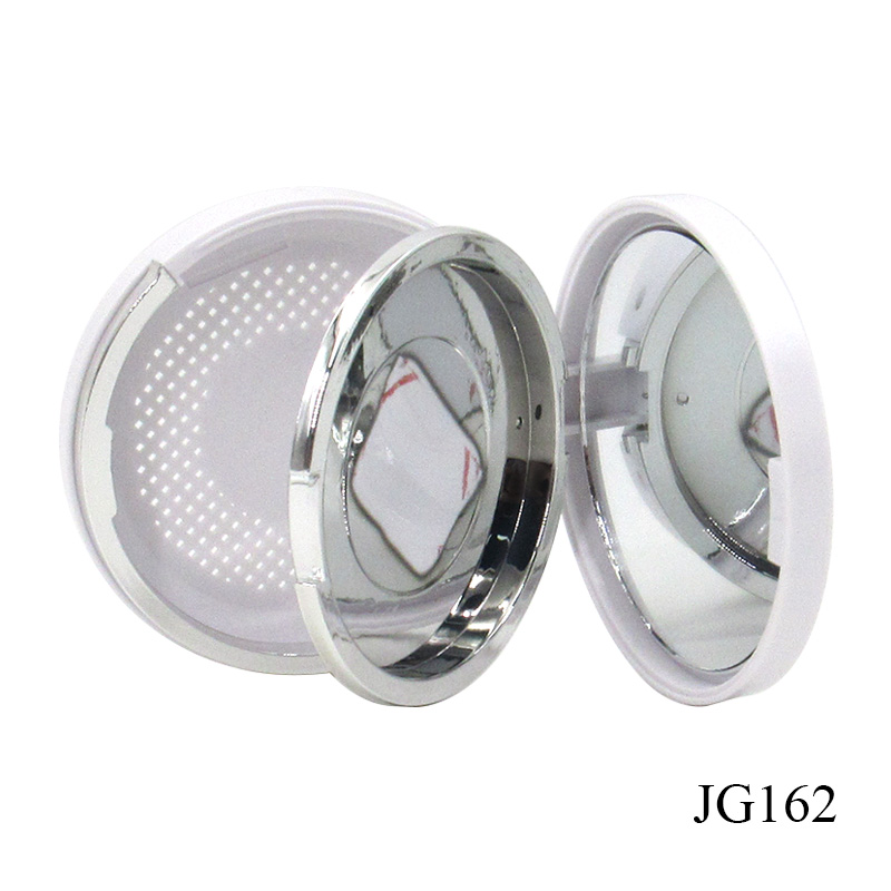 High quality round magnetic adsorption powder compact case, white plastic empty cosmetic powder compact case with mirror