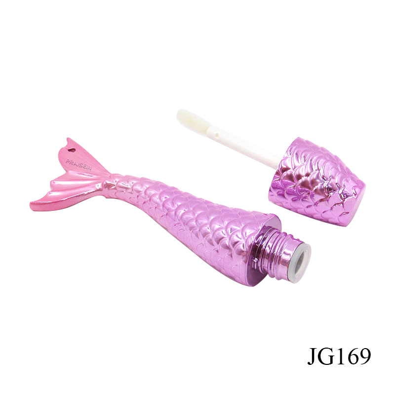 3ml Mermaid shape lip gloss container cosmetic packaging powder purple plastic lip gloss tube with wand