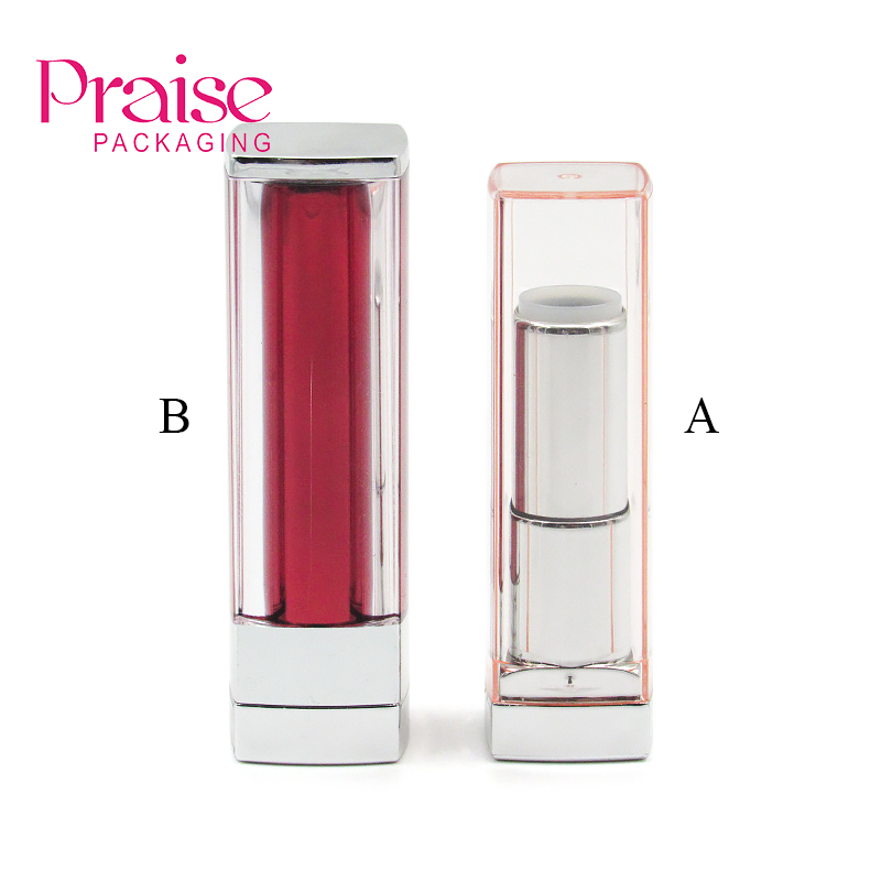 Hot selling wholesale Custom cosmetic square lipstick empty tube container, Clear cover, High quality plastic makeup packaging