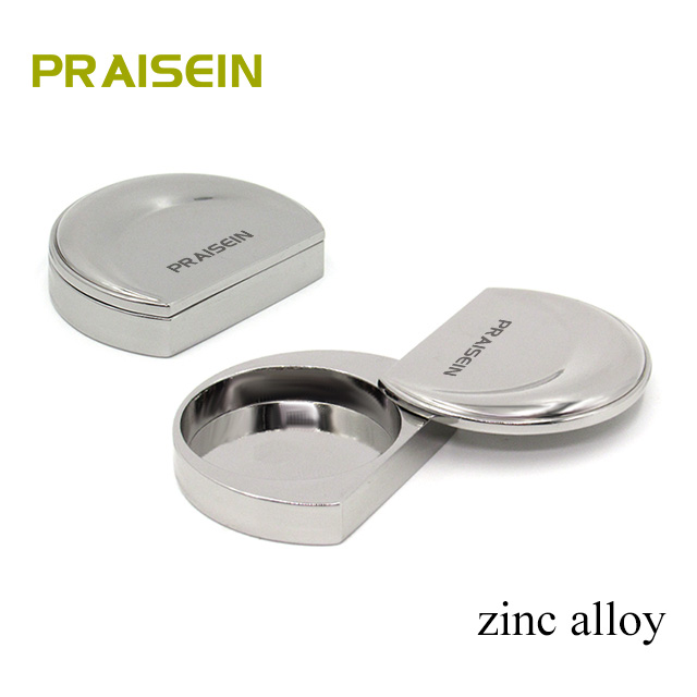 Silver metallic eye shadow case with swivel lid refillable zinc alloy solid deodorant container case custom packaging