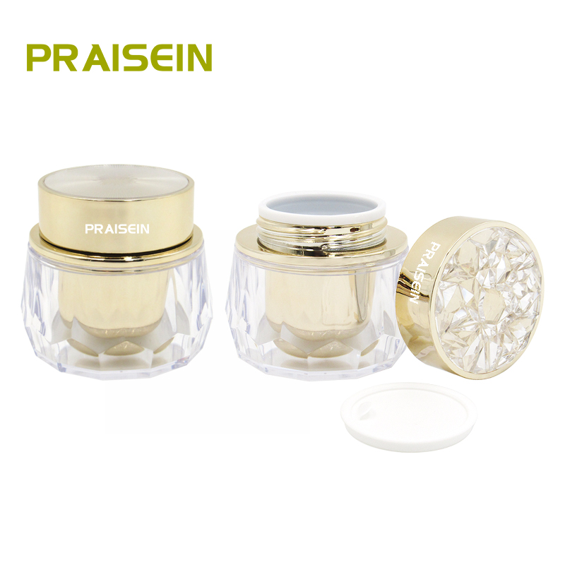 Custom double wall acrylic cream jar with gold lid 50g refillable cream jar empty cosmetic container