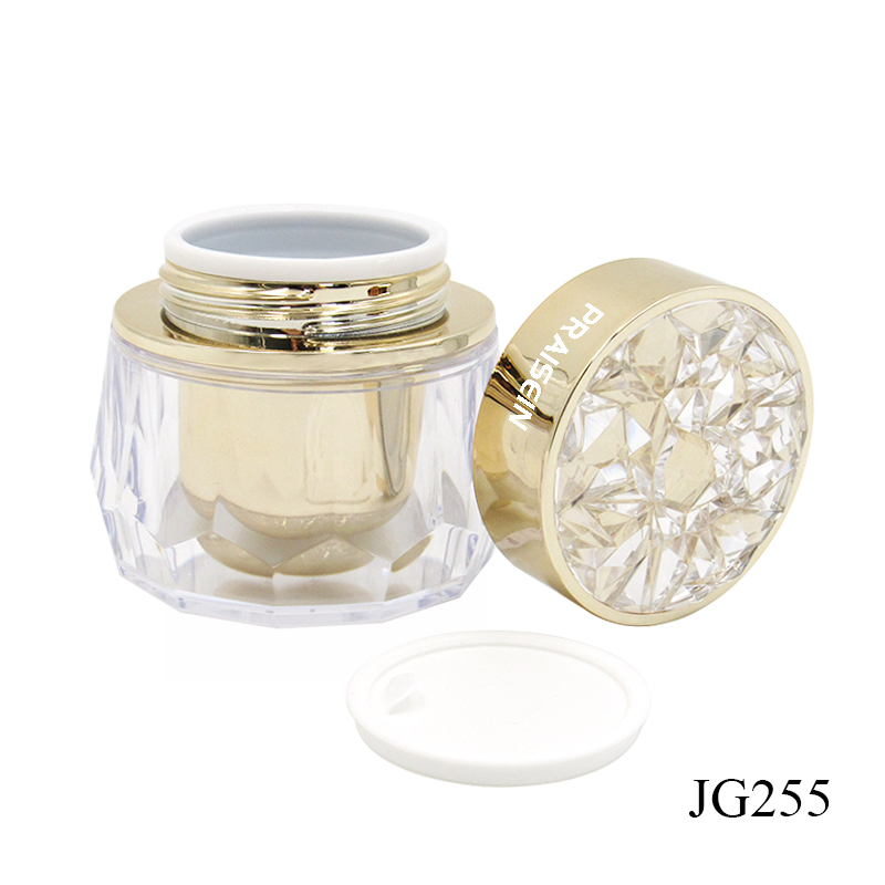 Custom double wall acrylic cream jar with gold lid 50g refillable cream jar empty cosmetic container