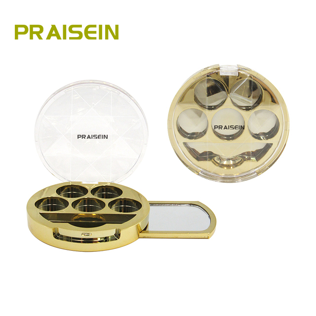 Round gold eyeshadow box with mirror 5 color eyeshadow packaging cosmetics case wholesale