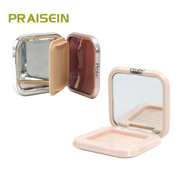 Custom spray plating powder compact case plastic packaging square magnetic adsorption double-deck blush powder case