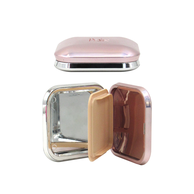 Custom spray plating powder compact case plastic packaging square magnetic adsorption double-deck blush powder case