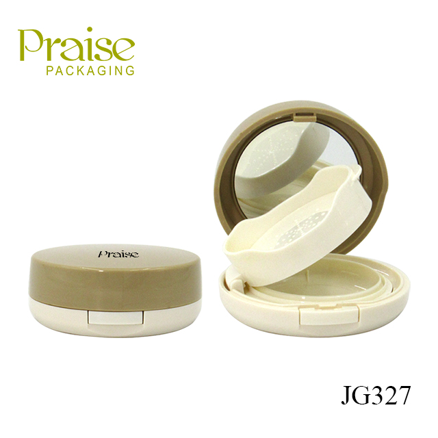 Professional manufacture of cosmetic packaging round air cushion foundation case, plastic empty powder compact with mirror