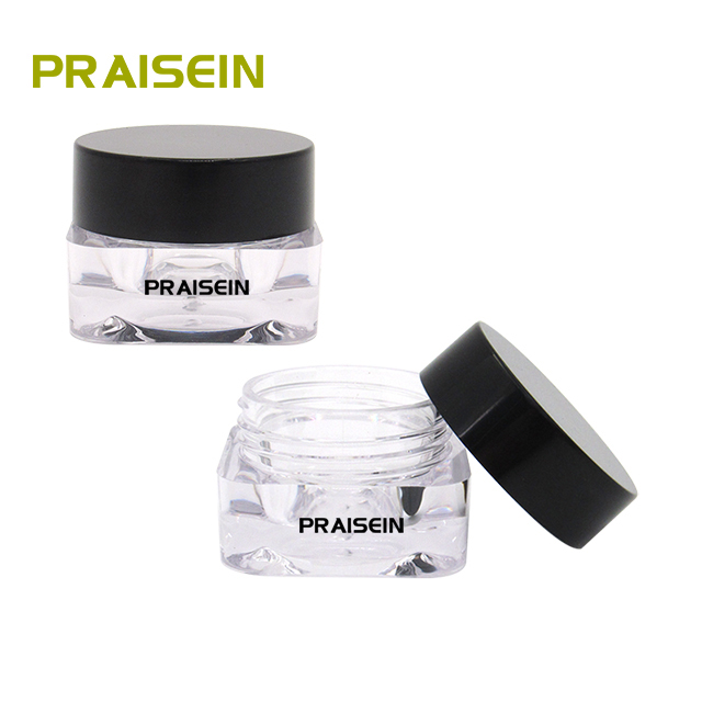 Production supply cosmetic sample container empty transparent square plastic cream jar with round lids