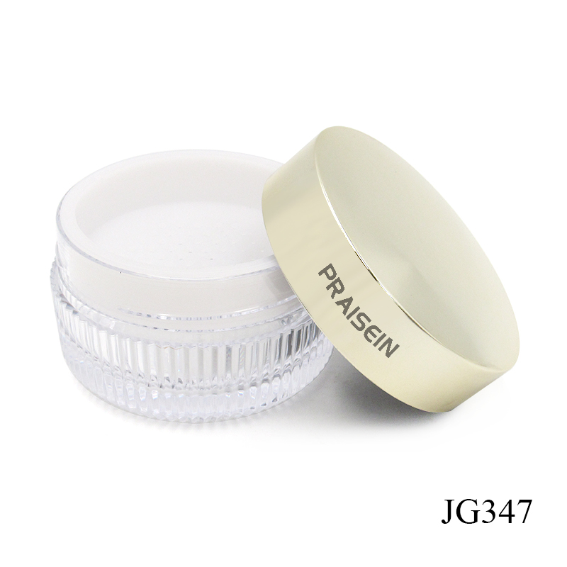 Wholesale 40g-50g striped plastic cosmetic jar round transparent loose powder empty box with sieve custom loose powder container