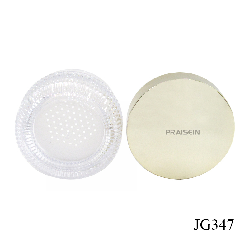 Wholesale 40g-50g striped plastic cosmetic jar round transparent loose powder empty box with sieve custom loose powder container