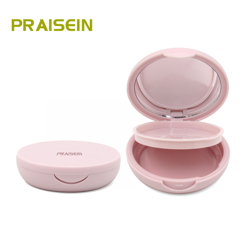 New pink double layer powder compact case OEM plastic round cosmetic powder compact case with mirror