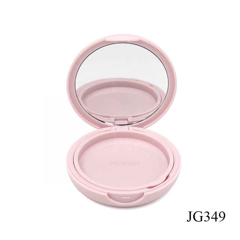 New pink double layer powder compact case OEM plastic round cosmetic powder compact case with mirror