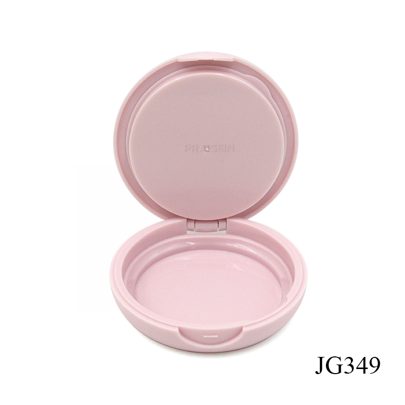 New pink double layer powder compact case OEM plastic round cosmetic powder compact case with mirror