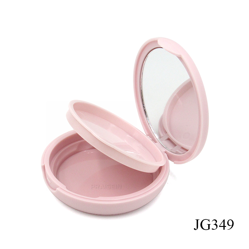 New pink double layer powder compact case OEM plastic round cosmetic powder compact case with mirror