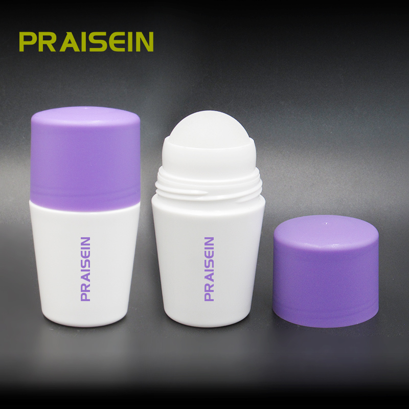 White cosmetic antiperspirant roller bottle custom label empty plastic bottle with roller ball 50ml deodorant bottle