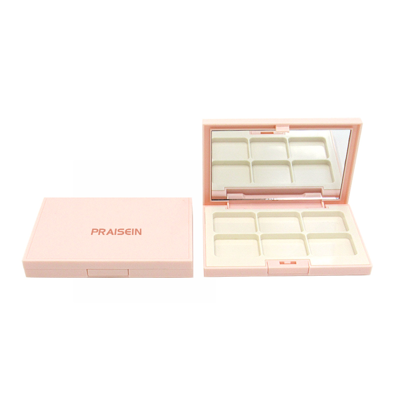 Wholesale square plastic blush contour palette 6 grid pink cosmetic eyeshadow case packaging