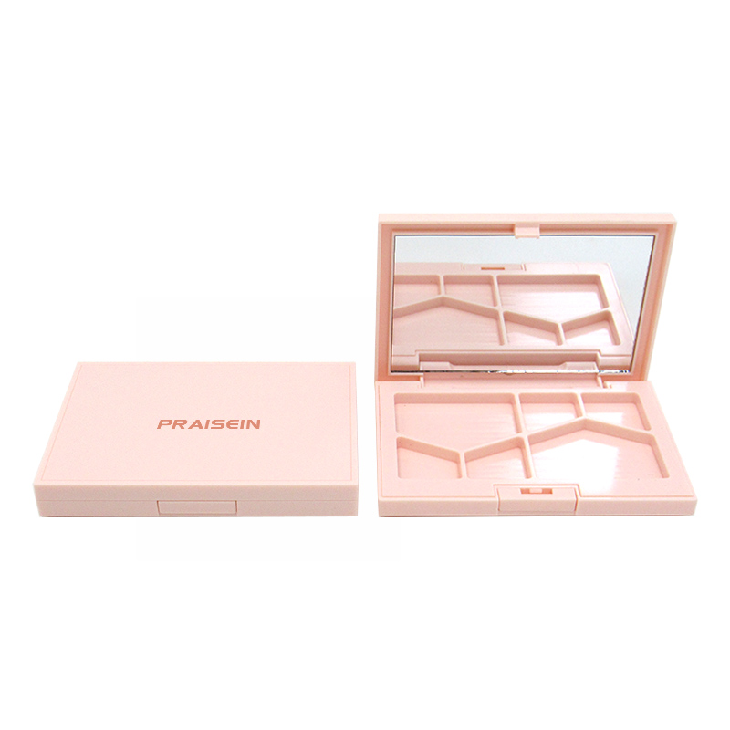 Wholesale square plastic blush contour palette 6 grid pink cosmetic eyeshadow case packaging